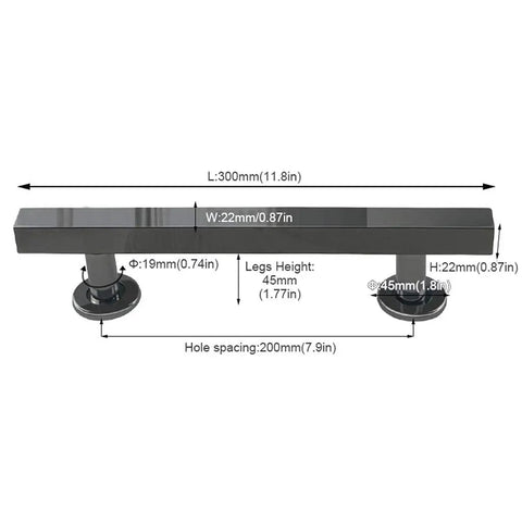 Dimensions diagram of Stainless Steel Glass Door Handle Set For Home And Barn Doors 30cm Alloy Push Pull Hardware With Easy Grip