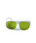 Heavy Duty 1064nm Laser Safety Glasses With Kickass Spectral Filtering For High Power Ndyag Semiconductor Operations, white frame, green lenses.