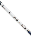 Close-up of Lin-Q Powercore Blue Wood Golf Shaft With Adapter And Grip showcasing its blue and white design and branding.