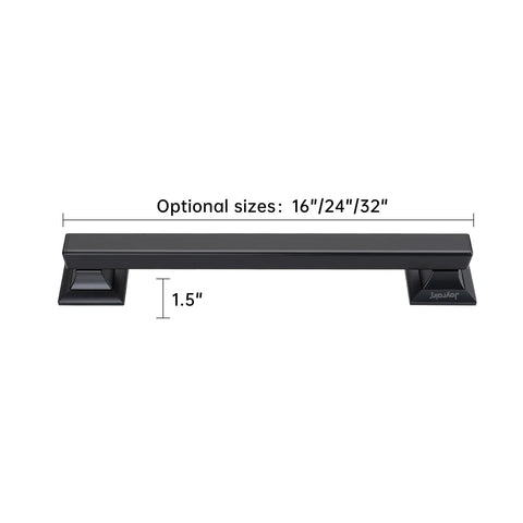 Rock Solid Matte Black Square Grab Bar for Bathroom, 24 Inch Stainless Steel Safety Rail with Badass 500lb Weight Limit, front view.