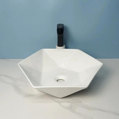 USZWBY Vessel Sinks Hexagonal Art Basin Sink Ceramic Wash Table Hotel Bathroom Single Bathroom Bowl Sink with faucet.