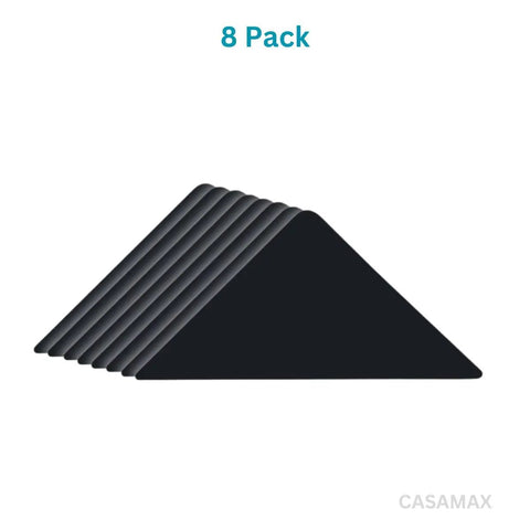 Black 8 pack Rug Pad Grippers For Hardwood Floors And Tile Surfaces No Slip Reusable And Washable Dual Sided Adhesive Pads