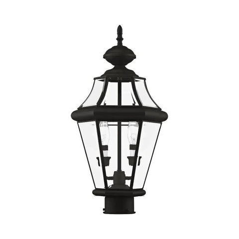 Georgetown 2-Light Outdoor Post Head In Polished Brass With Clear Beveled Glass, Weatherproof Exterior Light Fixture For Porch, Deck, Pathway