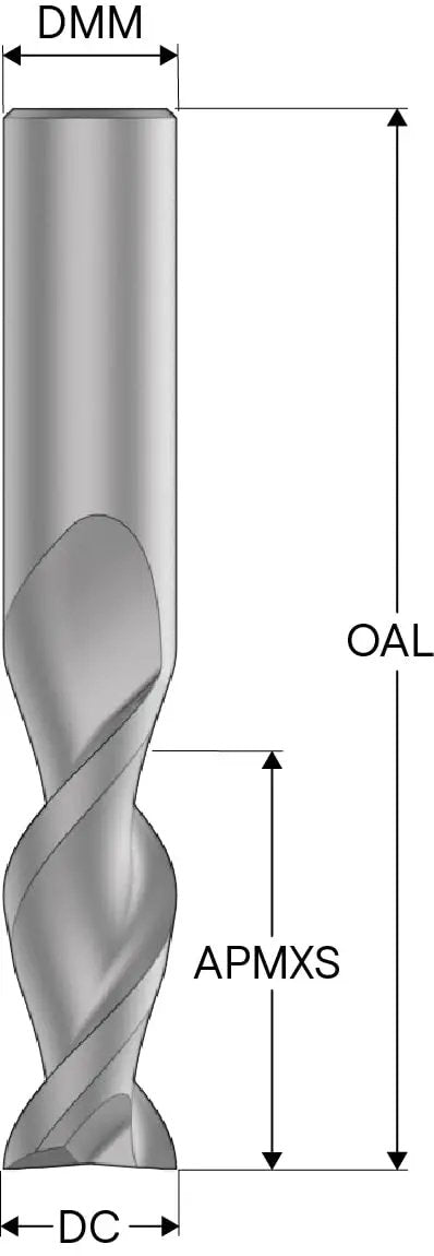 High Performance Cobalt Square Nose End Mill Two Flute Quarter Inch Weldon Shank dimensions and spiral design for precision machining.