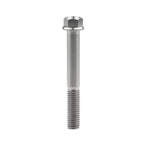 M8 titanium hex flange bolt, front view, 65mm length, partially threaded