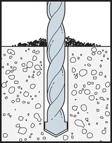 Illustration showing Sleeve All Half Inch By Four Inch Hex Head Sleeve Anchor for solid base materials being installed in concrete.