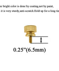 Gold anodized aluminum thumb screw, 0.25 inches, knurled head, 6-32 thread, sturdy, anti-scratch finish for computer cases.
