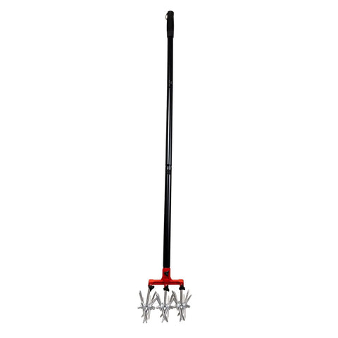 Rotary Garden Cultivator With Adjustable Long Handle 55 Inch for aerating soil weeding planting soil mixing and reseeding grass lawn care