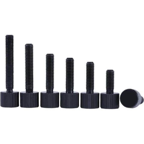 Black Stainless Steel Circle Thumb Screws Set Twenty Pieces M2 X 5mm Knurled Head Plain Type Metric Manual Adjustment Screws