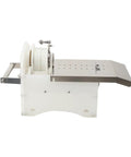 Kickass Stainless Steel Sausage Tying Machine For Home Grill Crews No Sweat Hand Crank Knotter For Fresh Cased Links Up To Forty Five Millimeters side view of tool with spool and metal tray
