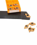 Top Tier Alloy Steel SDJCL1616H11 Lathe Turning Tool Holder with DCMT11T304 Inserts and replacement inserts displayed.