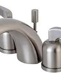 Centurion Mini Widespread Lavatory Faucet With Retail Pop-Up In Brushed Nickel on a white background.