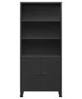 Anthracite Steel Industrial 3 Shelf Bookcase With Two Hinge Doors Heavy Duty Storage Cabinet Organizer For Living Room And Home Office