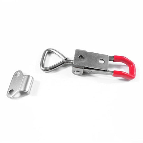 Stainless Steel Adjustable Toggle Clamp Gh-4001-SS With Quick Release, in silver and red, shown with mounting bracket.