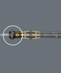 Close-up of ESD Safe Kraftform Micro Slotted Screwdriver with Anti Roll Handle, swivel cap, black point tip, ergonomic micro grip, 0.30 x 1.8 x 60 mm