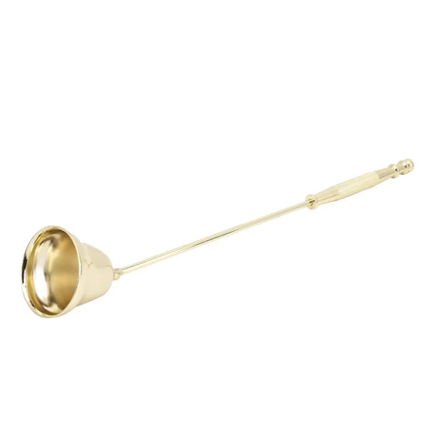Slick Stainless Steel Candle Snuffer With Ergonomic Long Handle And Hassle Free Wick Control For Tapered Dinner Candles And Fresh Home Decor Setup In Classic Gold Finish, showing the elegant design and shiny gold finish.