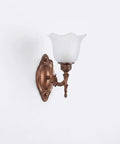 Antique Copper Wall Sconce Light European Vintage Design with Flower Glass Shade Carved Base indoor lamp on white wall
