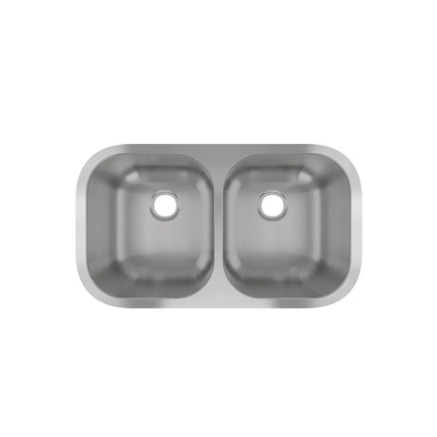 Top view of Undermount Double Bowl Kitchen Sink 32 By 18 By 9 Inches, 18 Gauge 304 Stainless Steel, Satin Finish, Quiet Operation