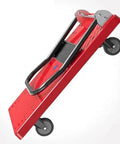 Heavy Duty Flatbed Hand Truck With Foldable Plastic Platform Four Wheel Cart For Easy Parcel And Load Moving, Multi Size Adjustable Trolley For Home Garage And Warehouse Use, red foldable deck