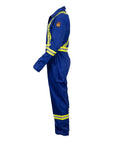 Flame Resistant High Visibility Hi Vis Coverall In Royal Blue, 88 Percent Cotton And 12 Percent Nylon Twill, 7 Oz Workwear Built For Tough Jobs, Arc Flash Rated 12 Cal Per Cm2, NFPA 2112, HRC 2 Certified, Size Large, side view