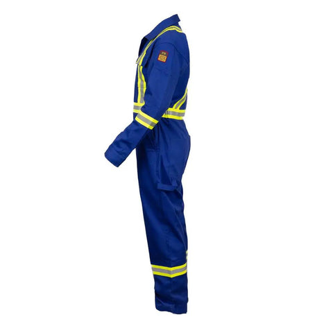 Flame Resistant High Visibility Hi Vis Coverall In Royal Blue, 88 Percent Cotton And 12 Percent Nylon Twill, 7 Oz Workwear Built For Tough Jobs, Arc Flash Rated 12 Cal Per Cm2, NFPA 2112, HRC 2 Certified, Size Large, side view