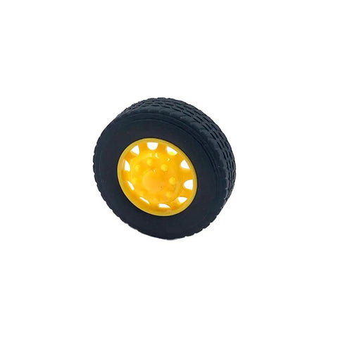4 Pack RC Car Wheels With Rubber Tires And Round Rod Shafts Axles For RC Truck And Robot DIY Model Replacement Parts showing yellow wheel