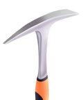 Close-up of the Heavy Duty 28 Oz Rock Pick And Brick Hammer With Pointed Tip And Flat Head Forged Steel Construction Shock Reduction Handle