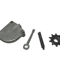 JRL 10T clutch drive kit: metal clutch cover, eye bolt, pin, and 10-tooth sprocket