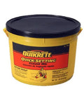 Quick Set Cement And Mortar Mix In A Ten Pound Pail, yellow bucket with black lid for fast masonry repairs.