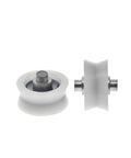 5 Pc Heavy Duty Nylon V Groove Roller Sliding Gate Caster Rolls Smooth With Rock Solid Steel Bearing, white nylon roller with steel hub.