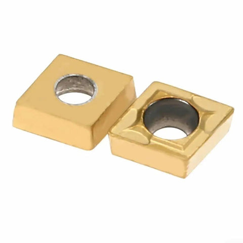 Two carbide inserts from Heavy Duty Pro Grade Carbide Inserts Ten Pack And SCLCR1010H06 Lathe Tool Holder Set For CNC Turning With Wrench