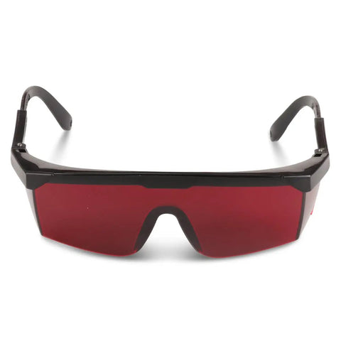 Top Shelf Red Laser Safety Glasses With Slick Visibility Boost And Flexible Adjustable Frames To Beat Eye Fatigue On Busy Job Sites Plus Comes With A Nifty Hard Shell Case - front view with red tinted lenses.