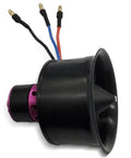 50mm EDF Brushless Motor With 4900KV On 3S LiPo For RC Jet Aircraft Up To 770g Thrust, showing black ducted fan and banana plugs.