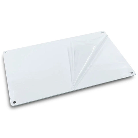 Pearled White Sublimation Aluminum Blanks Metal Signs 8x12 Inch 0.45mm Thick with protective film partially peeled back