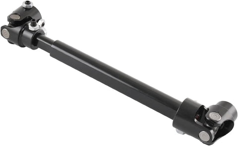 Accsoe steering shaft with dual U-joints, black steel, angled view