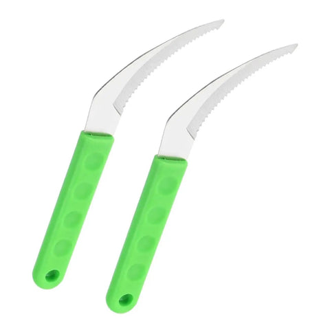 Two green-handled knives from Four Piece Weeding Knife Set For Gardening Portable Handheld Mowing Tools For Grass Vines And Banana Harvesting