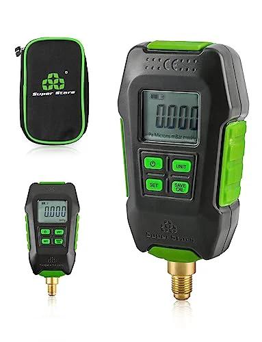 Wisscool digital micron vacuum gauge set with two green/black handheld units and a case, LCD display