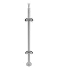 Pro Grade 316 Stainless Steel Glass Railing Corner Post Brushed Silver Metal Base Mount for pool fencing, vertical view.