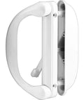 White Diecast Outside Patio Door Pull With Latch For Sliding Doors, 4 15 16 Inch Center Mounting Holes, Suitable For Left Or Right Handed Doors