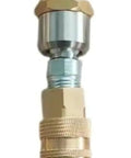 Close-up of Industrial Interchange Air Hose Pro Grade with Ball Coupler and Air Safety Plug for indoor finishing and wood floor protection.