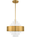 Absolute Flex Eight Light Natural Brass Pendant Chandelier With Sculpted Drum Shade And Dazzling Clear Crystal Rods For Upscale Living Areas That Turn Heads On A Dime, showcasing sleek design with crystal rods.