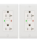 Two Pack GFCI Outlet 20 Amp UL Listed Self Test GFI Receptacles Tamper Resistant Weather Ready LED Indicator With Decor Wall Plates And Screws For Indoor Or Outdoor Use White