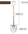 Polished Chrome Ceremonial Shovel For Groundbreakings And Ribbon Cuttings, 27 Inch D-Grip With American Ash Handle, 14-Gauge Blade