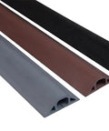 Gray Slit Channel Cord Protector One Inch By Five Eighth Inch Wire Duct Cover with flexible channel, shown in gray, brown, black