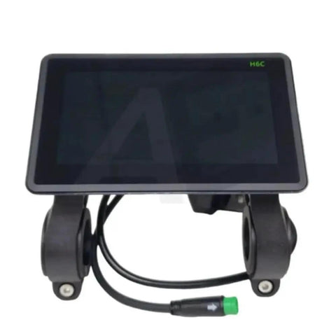 Ebike LCD Display Meter With 5 Pin Waterproof Connector for 48V Electric Bike Conversion Kit with black mounting brackets.