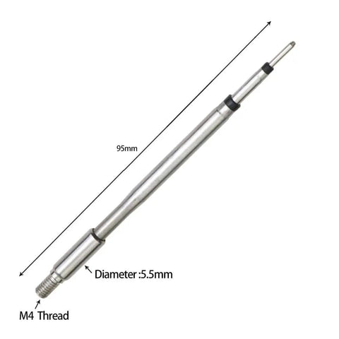 Heat Set Insert Tool Kit For Soldering Irons M2 To M8 Brass Nut Inserts With Internal Thread Heads shown with 95mm length and M4 thread