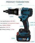 Built Tough Cordless Rivet Nut Gun Set For Automatic Pop Rivet Work And Hella Handy M3 Through M12 Installation Kit, 26V with two batteries.