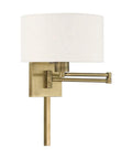 Bronze Finish One Light Swing Arm Wall Lamp With Oatmeal Fabric Shade Twenty Four And A Quarter Inch Includes Three Way Switch