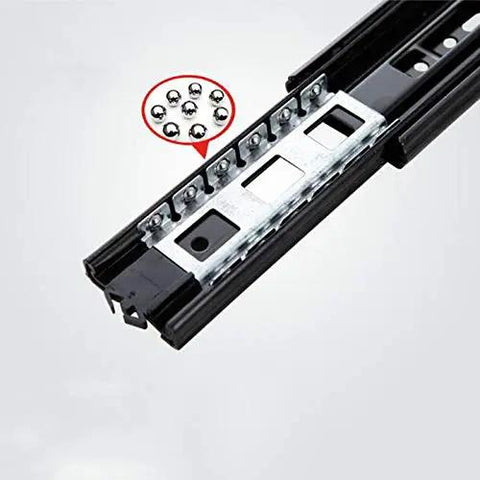 Heavy Duty Soft Close Drawer Slides With Full Extension Telescoping Runners And Precision Ball Bearings close-up of ball bearing rail design.