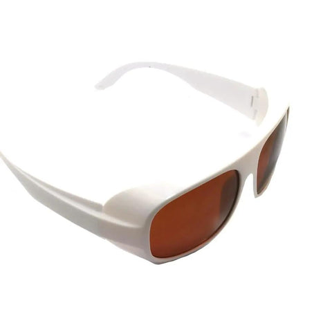 Multi Wave Heavy Duty Infrared Laser Protective Glasses Rock Solid Safety Eyewear Designed For 532nm 808nm 1064nm Systems Clear Lens shown at an angle.